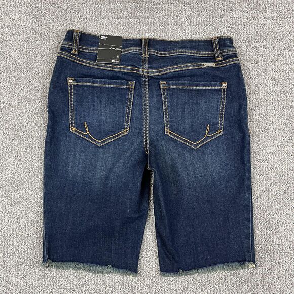 INC International Concepts Denim Bermuda Shorts Womens 6 Dark Wash Raw Hem - Picture 2 of 10